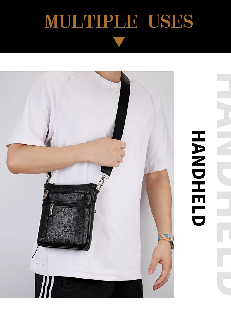 Herren-Einzelschultertasche aus echtem Leder, lässige Business-Umhängetasche, hochwertige Ledertasche für Herren – Detail 9