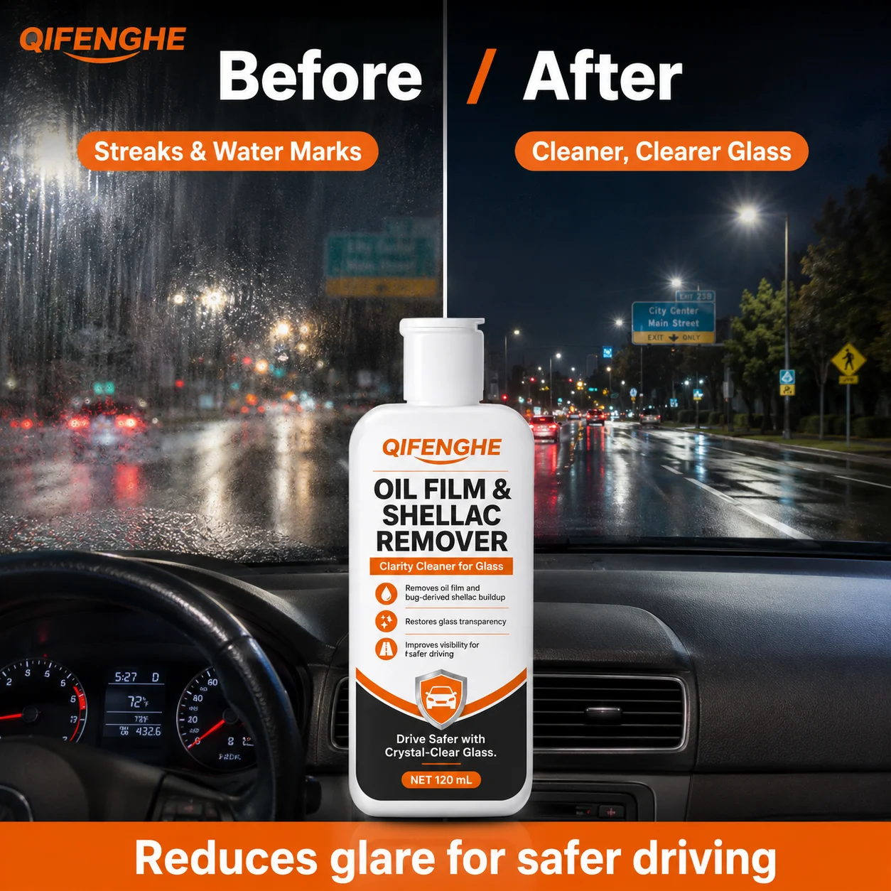 Car Glass Oil Film & Bug Residue Remover 120ml Windshield Cleaner Restores Clarity for Auto and Home Glass view 4