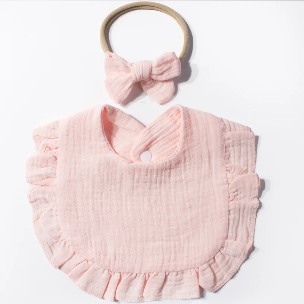 القطن الطفل عقال مع منشفة لعابه مجموعة القوس الطفل عقال بلون لينة الوردي الأزرق الأبيض مريلة الفتيان الفتيات مريلة مزيج مجموعة