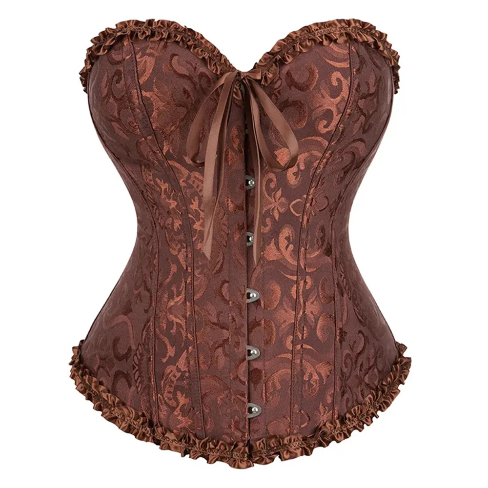 Victorian Corset Top Women Vintage Bustier Lace up Boned Shapewear Gothic Fashion Jacquard Overbust Corselet