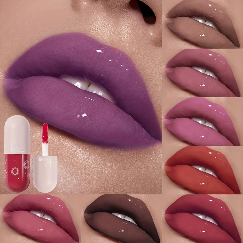 Cápsula impermeável brilho labial copo antiaderente espelho brilho laca labial, maquiagem labial hidratante de longa duração