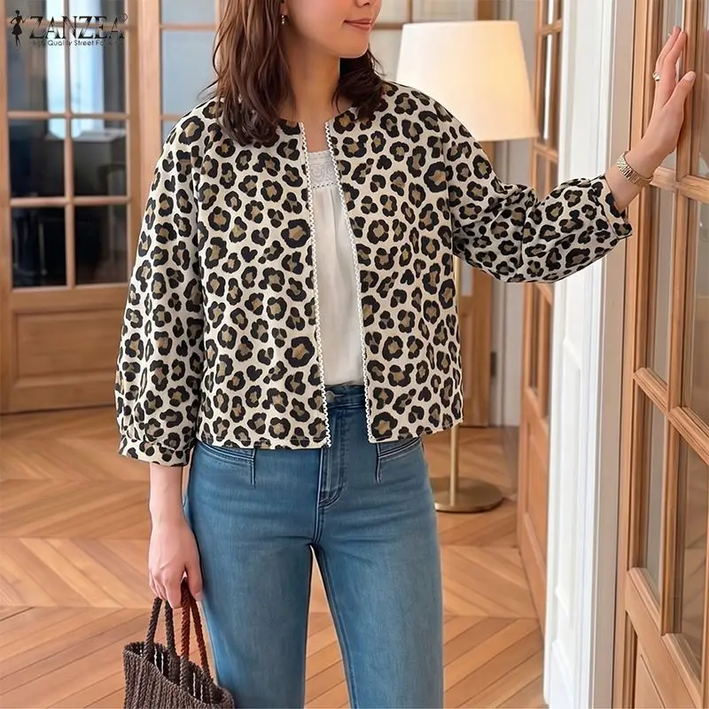 Women Blouses ZANZEA Leopard Print Elegant Lantern Sleeve Tops OL Work Party Blusas Casual Tee Tunic Streetwear Oversize S-3XL