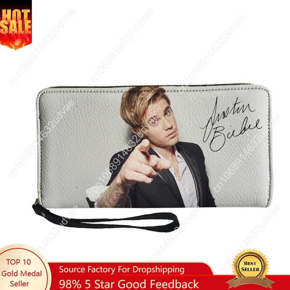 

Justin Bieber Wallet Purse Mens Womens Teenagers Zipper Long Wallets Double Print Commuter Personalized Portable Wallet Gift Bag