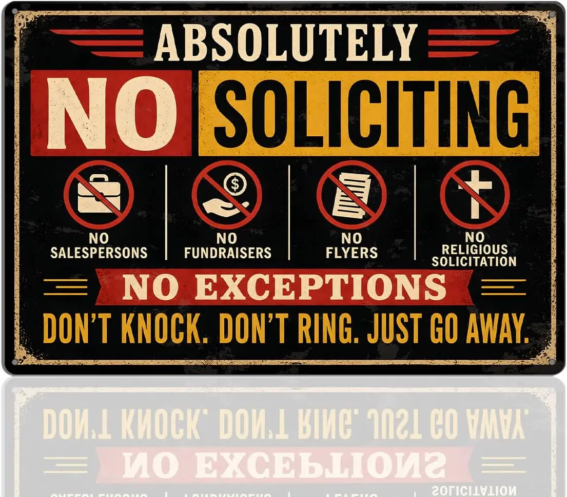 Absolutely No Soliciting Metal Sign for Home House Front Door   | No Religious, No Soliciting Vintage Tin Sign for House Front D