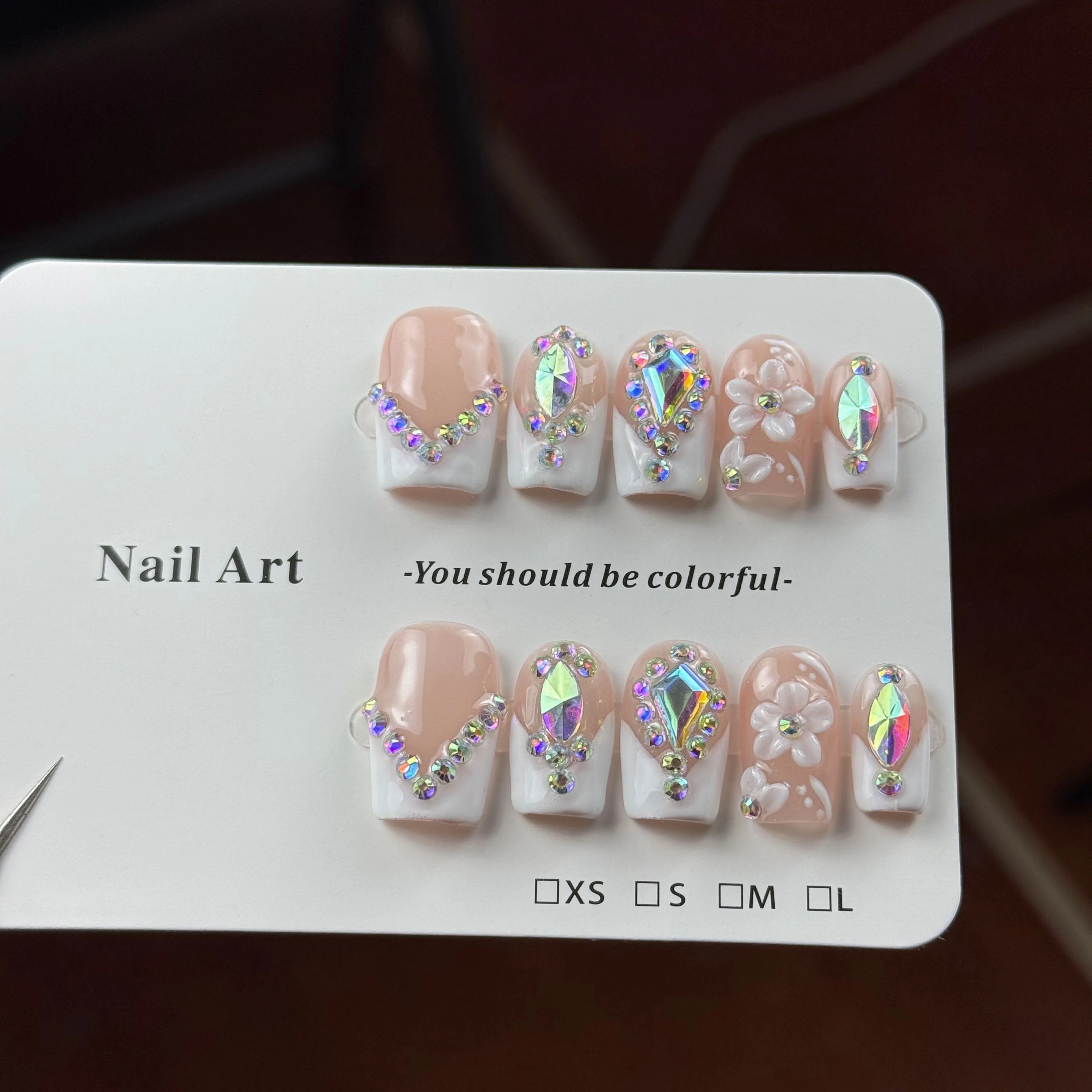 10pcs high-end Gentle and elegant style, hand-painted three-dimensional carvings, ice-clear pink, glittering with diamonds all