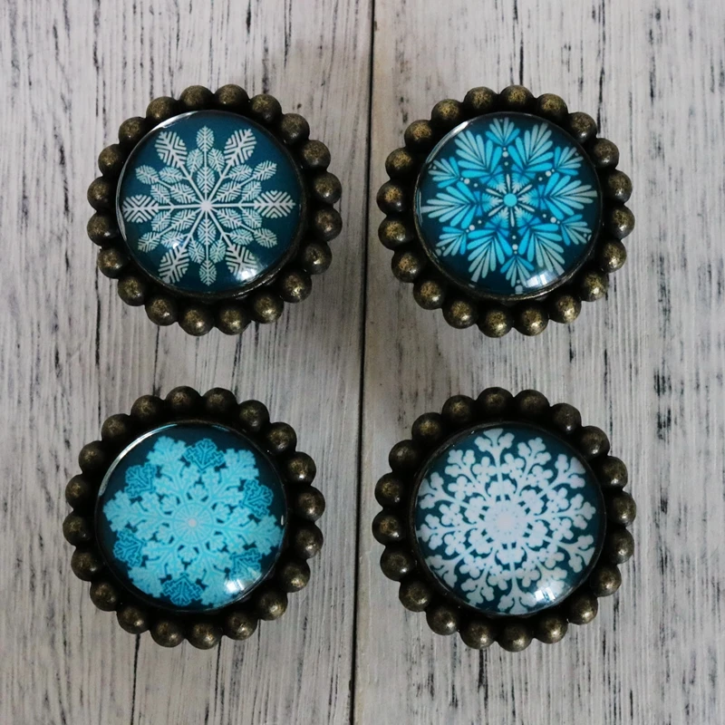

1PC Romantic Crystal Snow Pattern Handle, Single Hole Blue European Drawer Cabinet Door, Five Dou Cabinet Handle, Etc