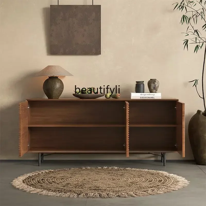 X light luxury dining side cabinet storage medium ancient style home wabi sandy wind solid wood entrance cabinet