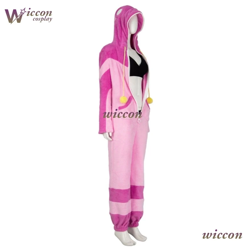 Game Street Fighter6 SF Han Juri Cosplay Costume Han Juri Pajamas Pink OnePiece Pajamas Women Girls Winter Pajamas Hallowen Suit