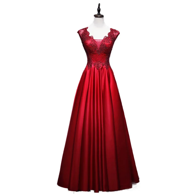 H19 New red toast dress bride dignitoso ed elegante lungo temperamento estate banchetto di nozze abito da sera gonna per le donne