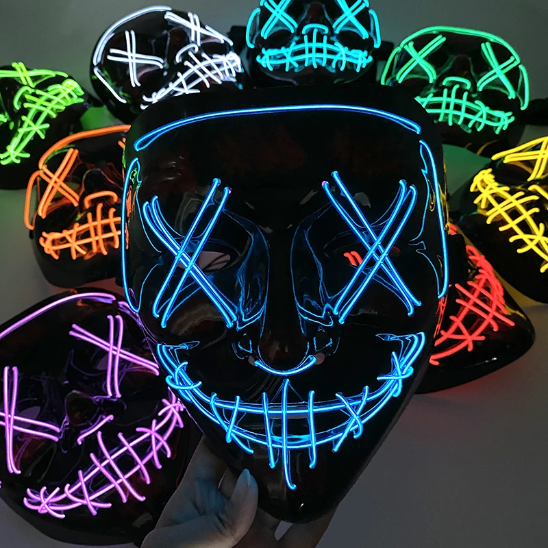 Halloween Scary Vendetta Mask Glowing Anonymous Hacker Mask film Theme Cosplay Horror Prop Multicolor Killer Purge LED Neon Mask
