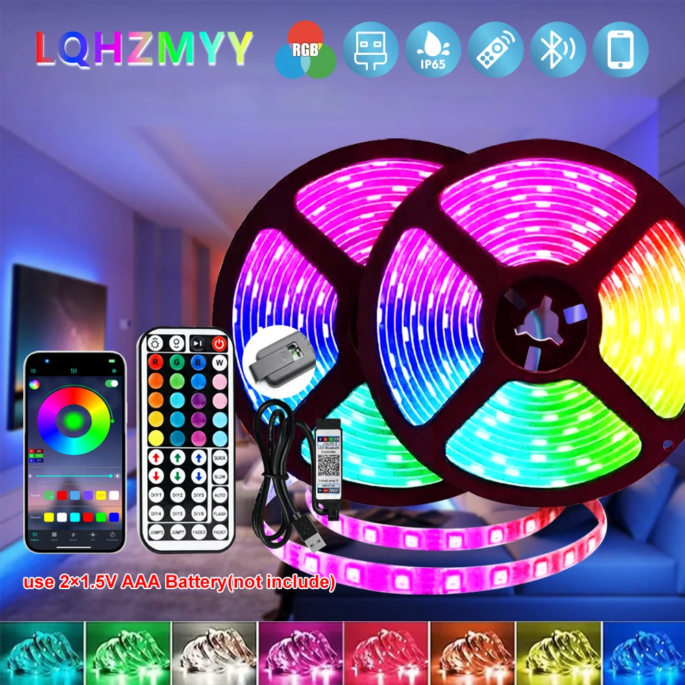 1 Roll of Low-Voltage 5V Color-Changing Rgb Led Light Strip with Multi-Functional 44-Key Bluetooth Controller, App Control, 1m--40m Multi-Specification Colorful Led Light Strip, Suitable for Tv and Computer Backgrounds, Gaming, E-Sports, Surprise Parties, Stage Effects, Bedroom and Home Decoration
