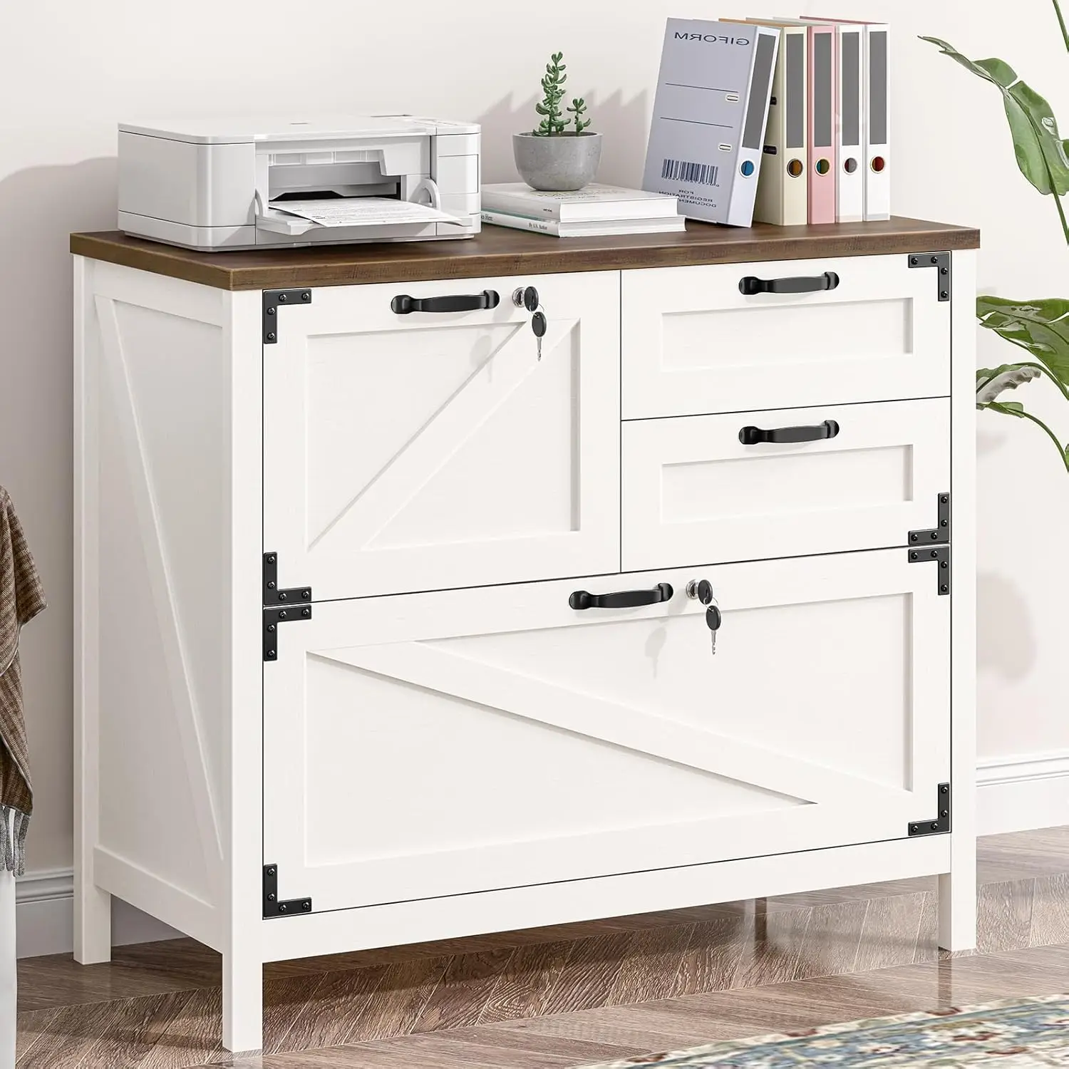 

Wood Lateral File Cabinet with 4-Drawer for Hanging Files Letter/A4/Legal Size, Large Farmhouse Filing Cabinets with Lock for