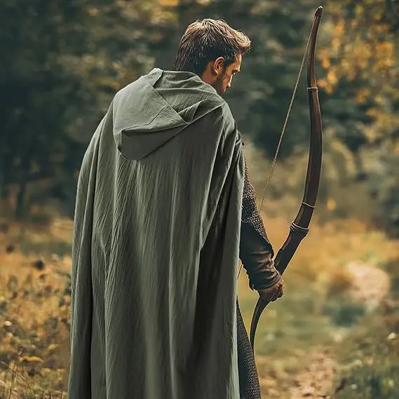 Mittelalterlicher Kapuzenumhang aus Leinen - Renaissance-Umhang mit Kapuze für Halloween, Hobbit-Cosplay, Hexen-, Zauberer- und LARP-Auftritte – Detail 4