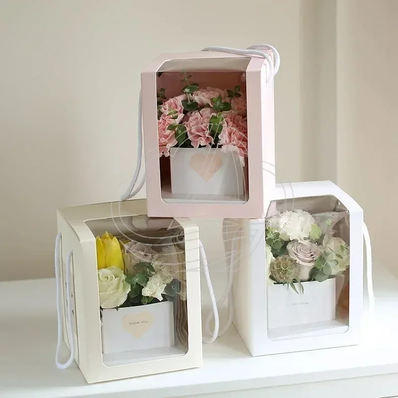 

Square Clear Window PVC Flower Box Portable Folding Gift Packaging Box for Valentine's Day