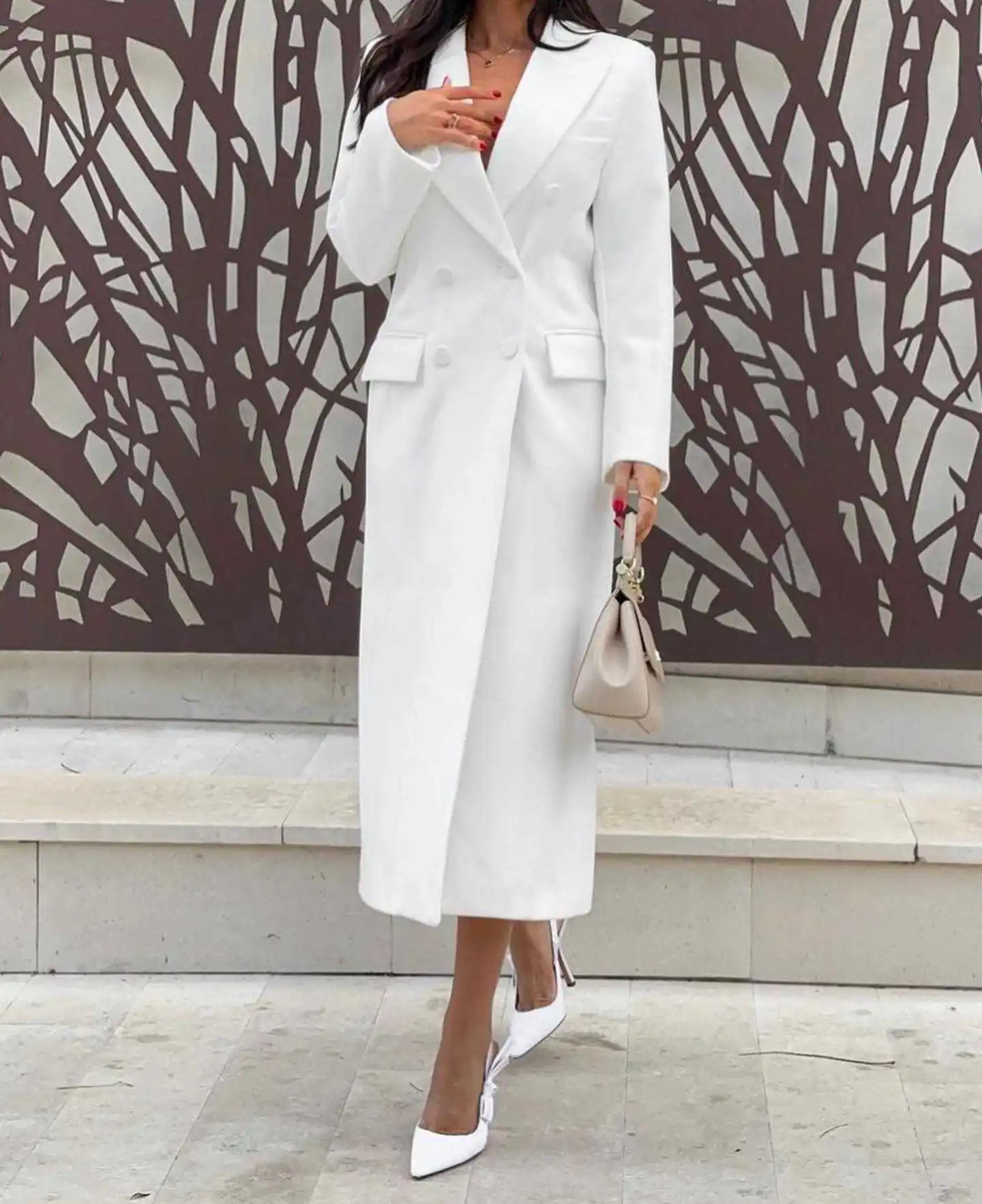 Double Breasted White Women Long Jacket Ladies Prom Evening Guest Formal Wear Custom Made One Piece Blazer