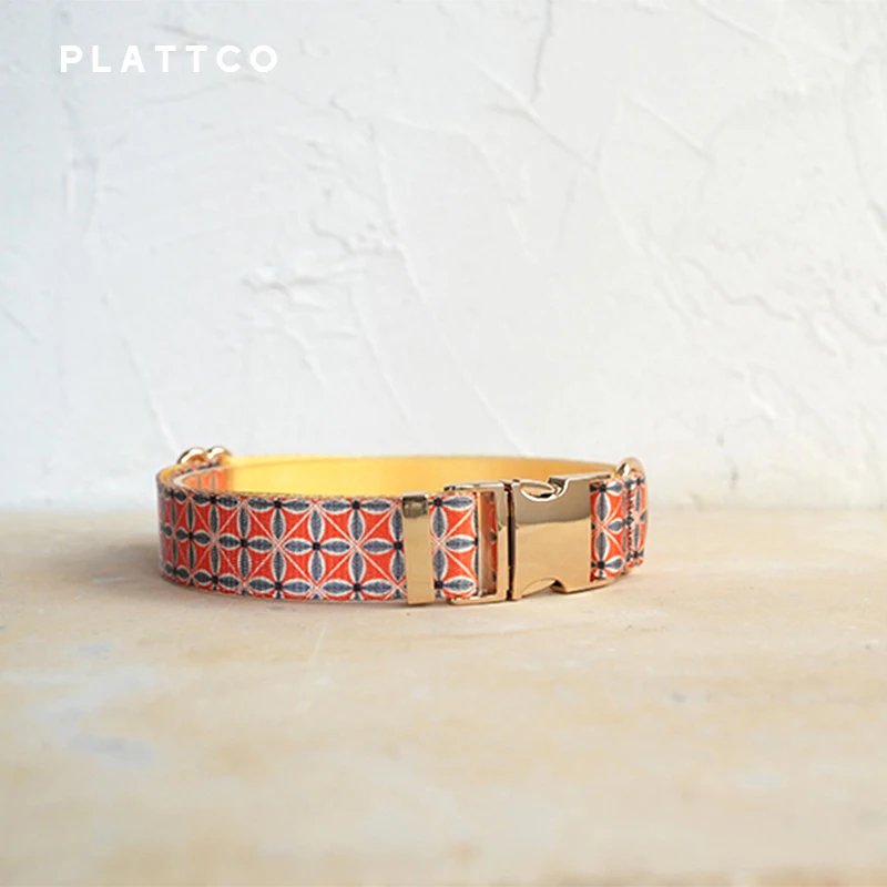 PLATTCO unique design dog collar print GOLDEN AUTUMN pattern with high quality light color zinc alloy buckle 5 size PDC304G