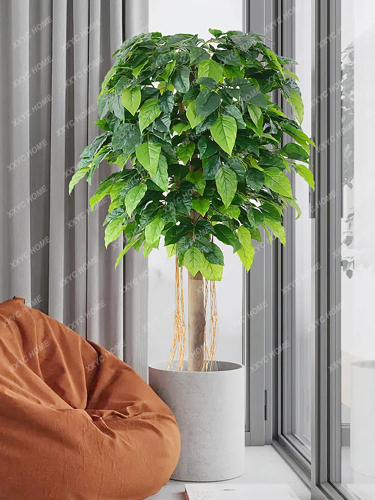 Artificial Green Plant Happiness Tree Indoor Living Room Pachira Macrocarpa Decoration Fake Trees Bionic Plant Large Window