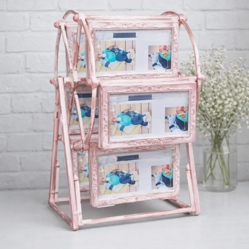 Vintage Ferris Wheel Photo Frame 360° Spin Changeable Photo Display Shelf 12 Picture Slots Decorative Frame Family Use