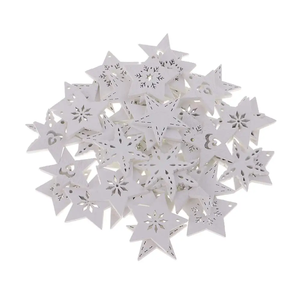 Embellissement flocon de neige en bois, artisanat fait saillie, décoration de mariage, 30mm, 50 pièces