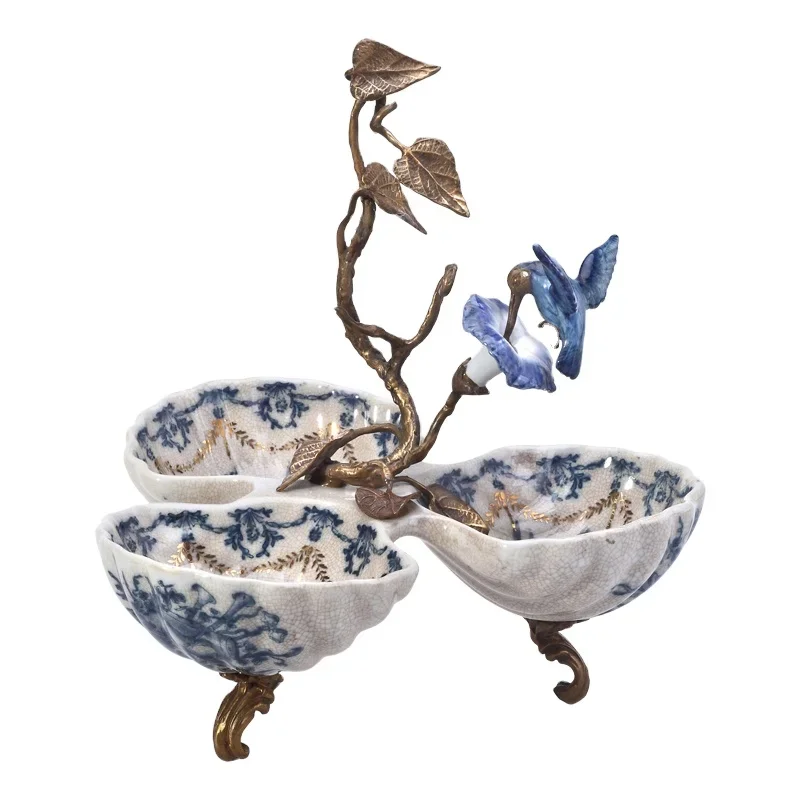 New Fashion Design Modern Decoration Disposable, Copper Corner Decoration Ceramic Fruit Plate Home Club Restaurant