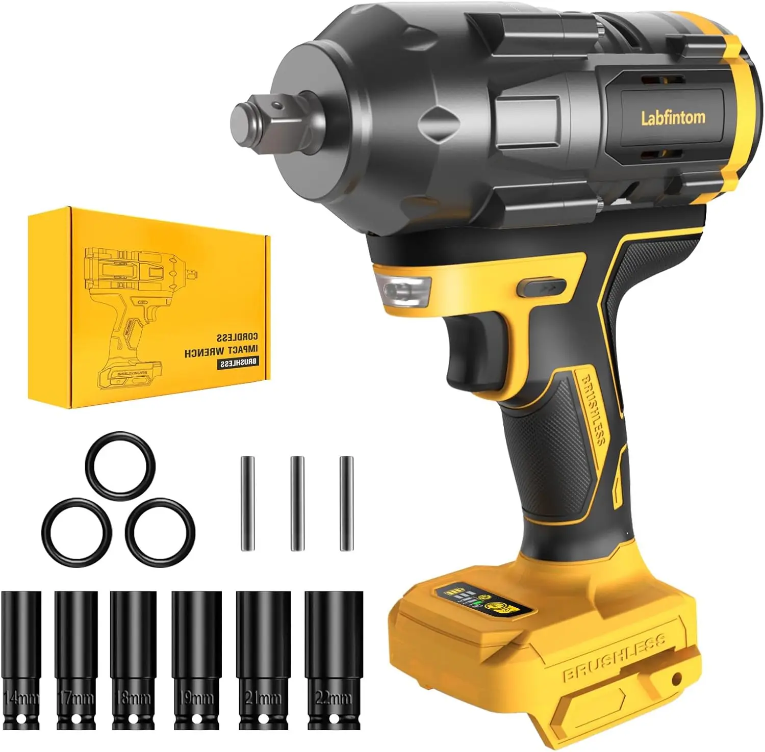 

Cordless Impact Wrench for De-Walt 20V Battery, 1/2" High Torque Impact Gun, 900Ft-lbs(1200N.m) Brushless Power Impact Driver wi