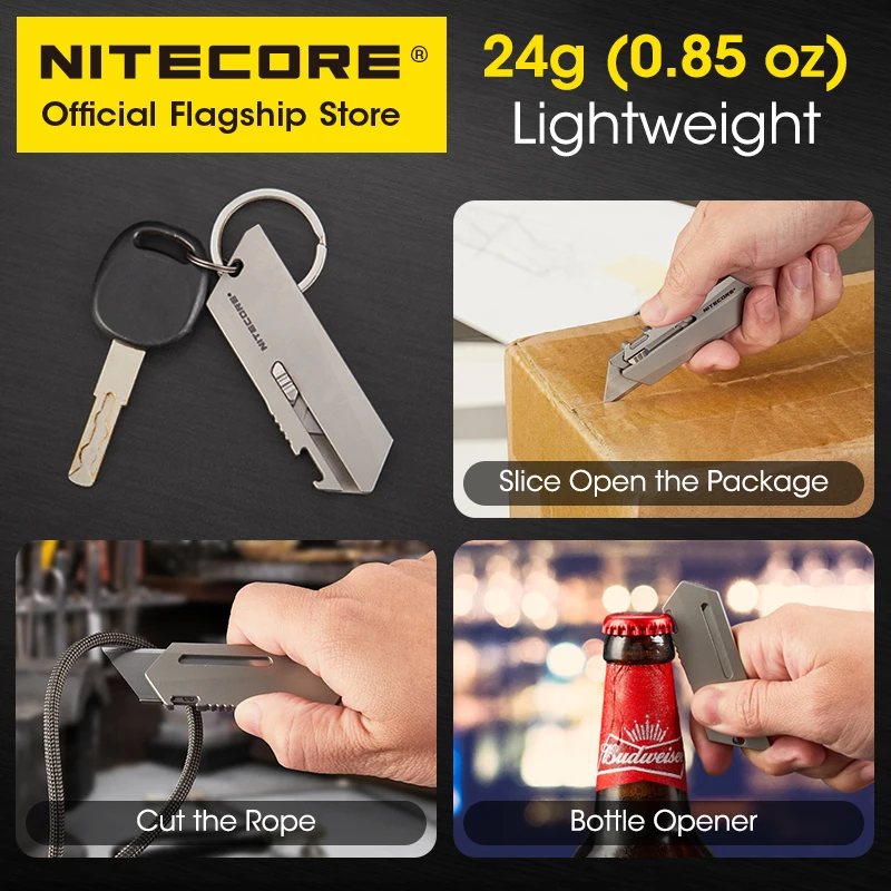 Nitecore NTK09 التيتانيوم فائدة EDC سكين سلسلة مفاتيح صغيرة سكين 24 جرام المحمولة سكين للفرد لحقيبة الظهر قلادة فتاحة الزجاجات