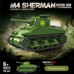 US Army Military World War WW2 M4 Sherman 75 Medium Tank Building Blocks Stuart Tank Bricks Educational Toys for Kids Gift