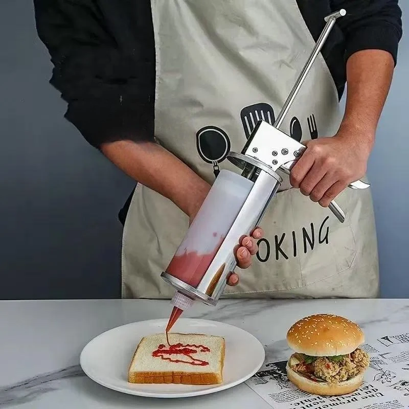 Stainless Steel Sauce Dispenser Gun Hand Squeeze Bottle for Tomato Paste Cream Salad Kitchen Gadgets Household Tools
