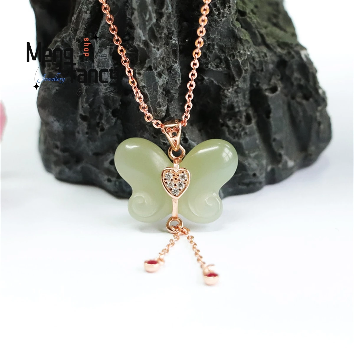 Natural S925 Silver Inlaid With Hotan Jade Butterfly Necklace Pendant Simple Personality Fashion Versatile Women Luxury Jewelry