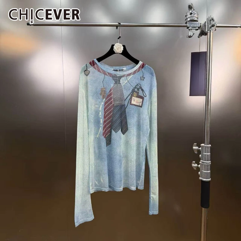 

CHICEVER однотонная футболка с принтом, женская свободная корейская уличная одежда с круглым вырезом и длинными рукавами, женские футболки, модная осенняя новинка