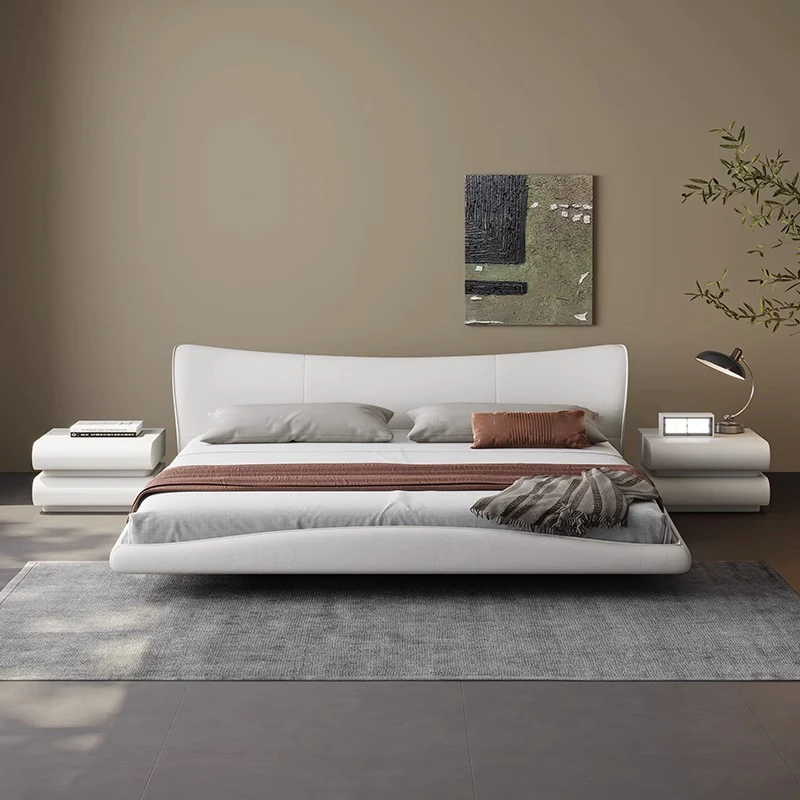 Minimalist suspension bed leather bed Italian light luxury wave bed high-end atmospheric double soft-wrapped bed water wave bed