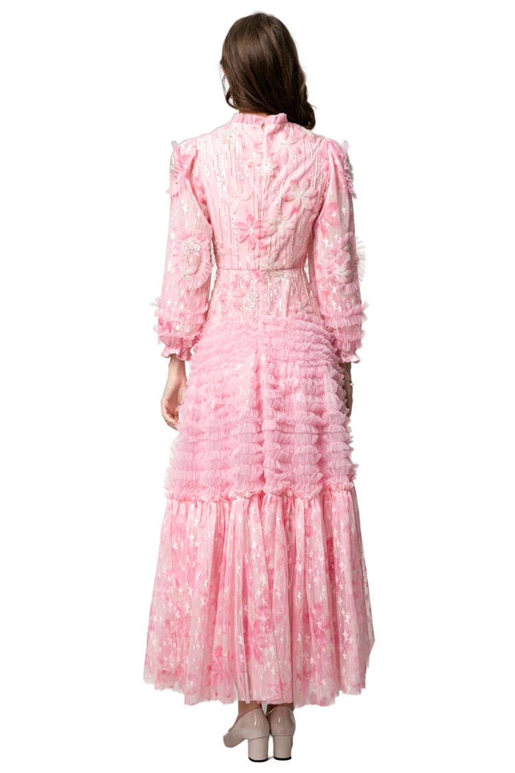 Vestidos femininos o pescoço mangas compridas impresso em camadas babados elegante designer de moda festa vestidos vestido de noite