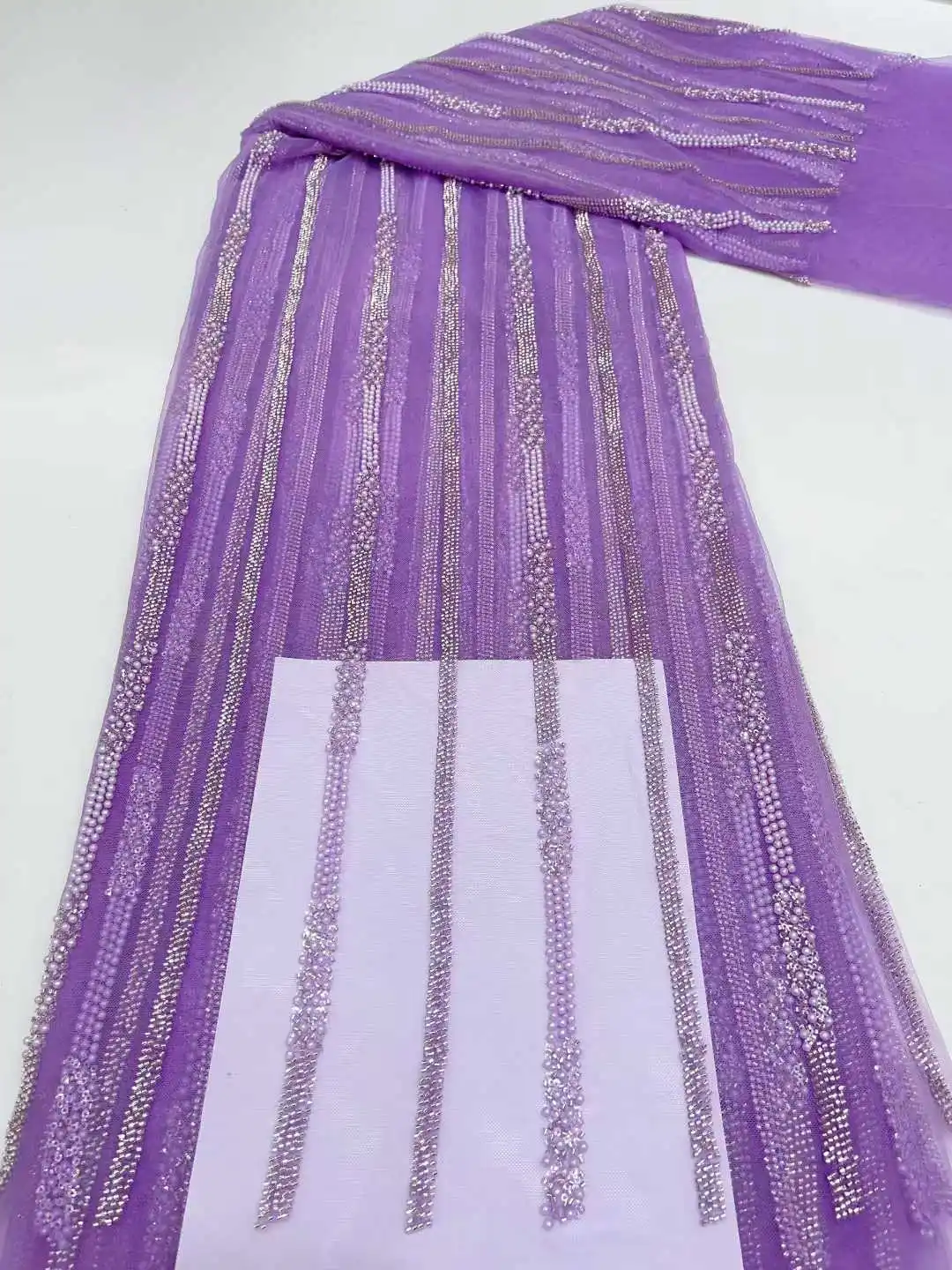 

African Sequins Lace Fabric 2025 High Quality Tulle Groom Lace French Nigerian Net Beaded Lace Fabric For Sewing Wedding Dress