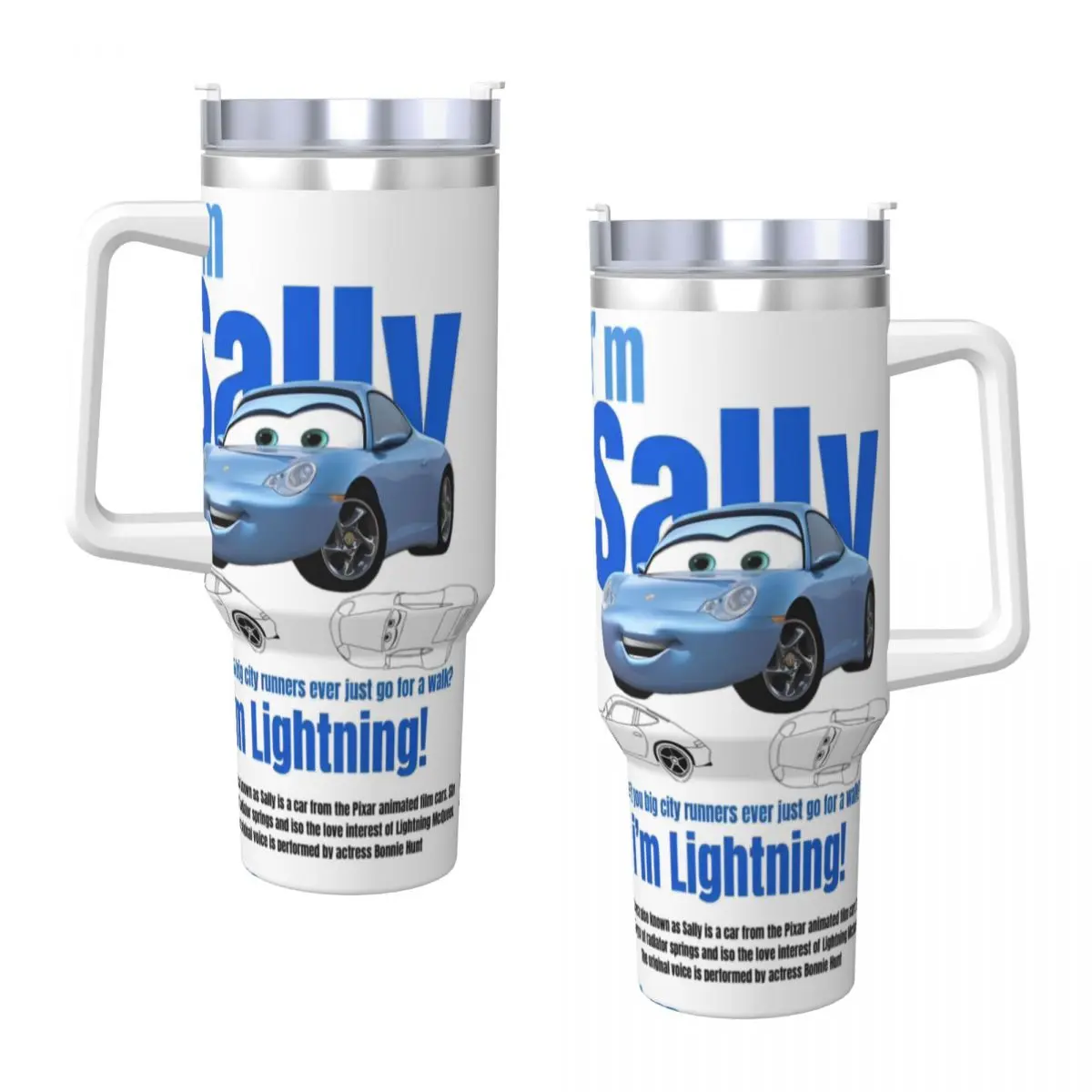 I'm Sally Lightning McQueen Cars Tumbler Cold Drink Water Bottle Leakproof Stainless Steel Thermal Mug Custom Driving Car Mugs