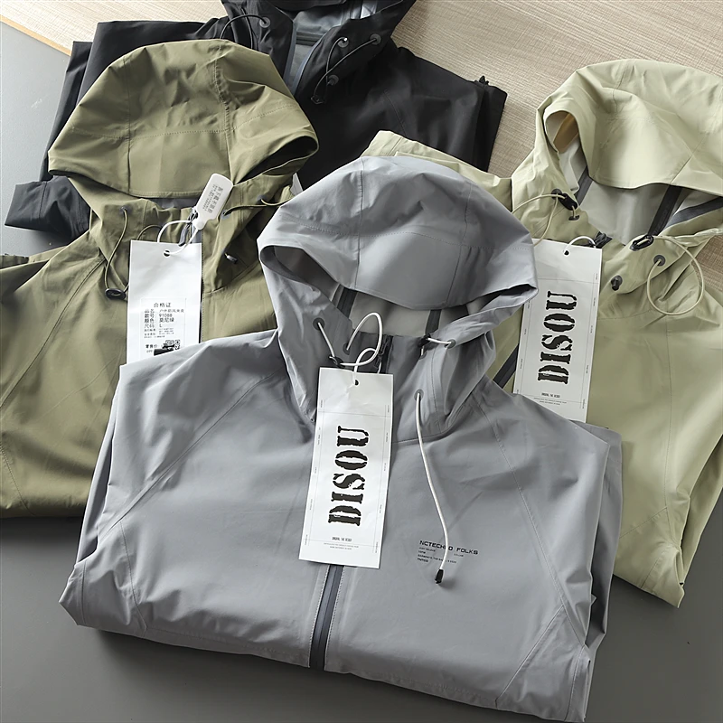 Outdoor Men's Fashionable Windproof Waterproof Hooded Jacket Full Sealing Glue Design Spring Autumn Seasonal Standard Fit Coat