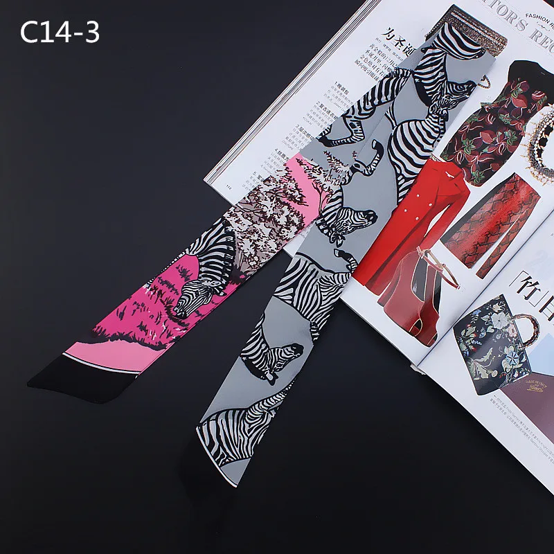 New Design Cute Zebra Print Silk Scarf Women Brand Scarf Bag Ribbons Fashion Striped Head Scarf Small Long Scarves C14