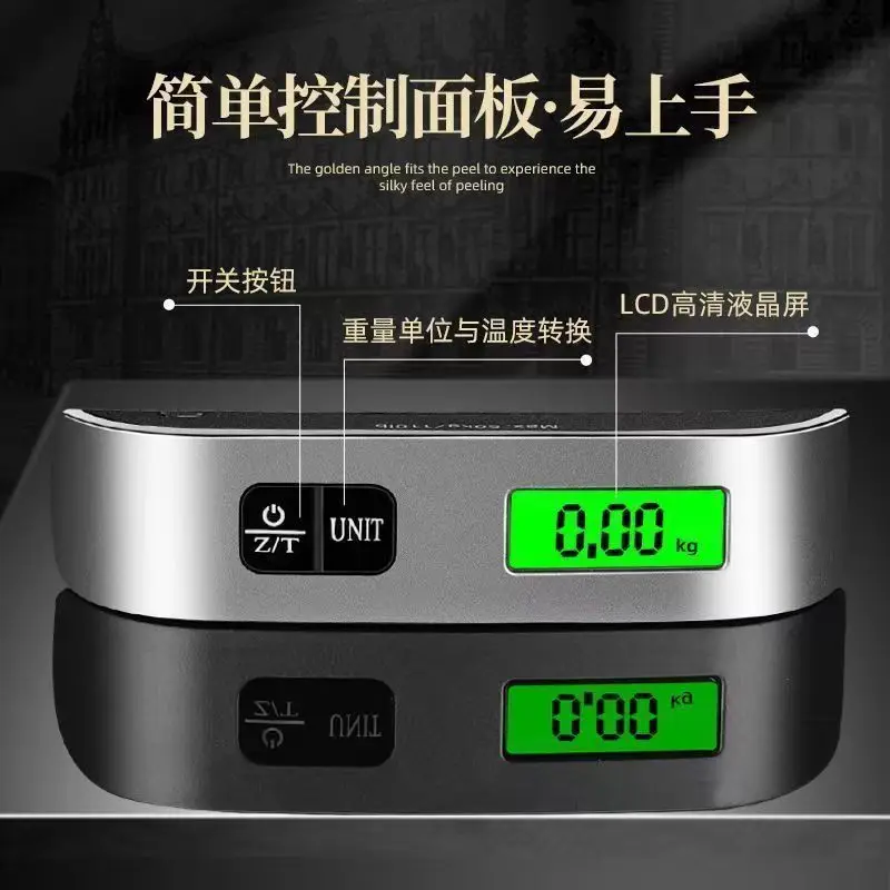 Portable Digital Fishing Scale Stainless Steel Panel LCD Backlit Display High Precision Weight Temperature Measurement For