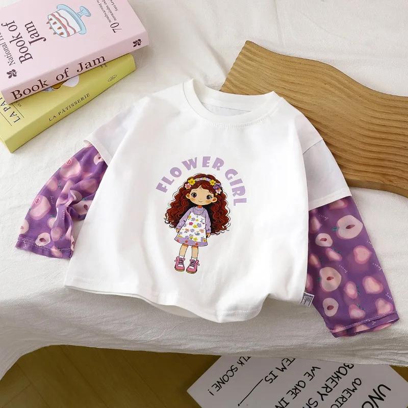 Girls T-shirt Summer New Girls Sunscreen Sleeves Tops 2025 Splicing Children's Tees Teen School Outfits Baby Blouse Clothing
