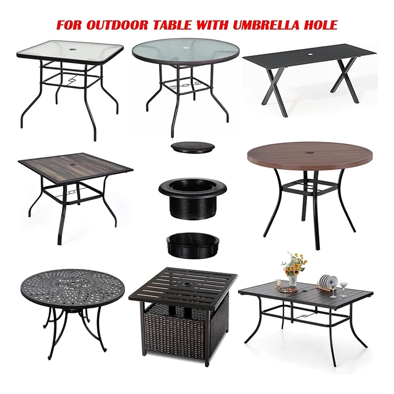 A74E-Patio mesa paraguas agujero anillo enchufe y tapa conjunto para vidrio al aire libre Patio mesa cubierta Patio para sombrilla al aire libre mesa agujero Cov