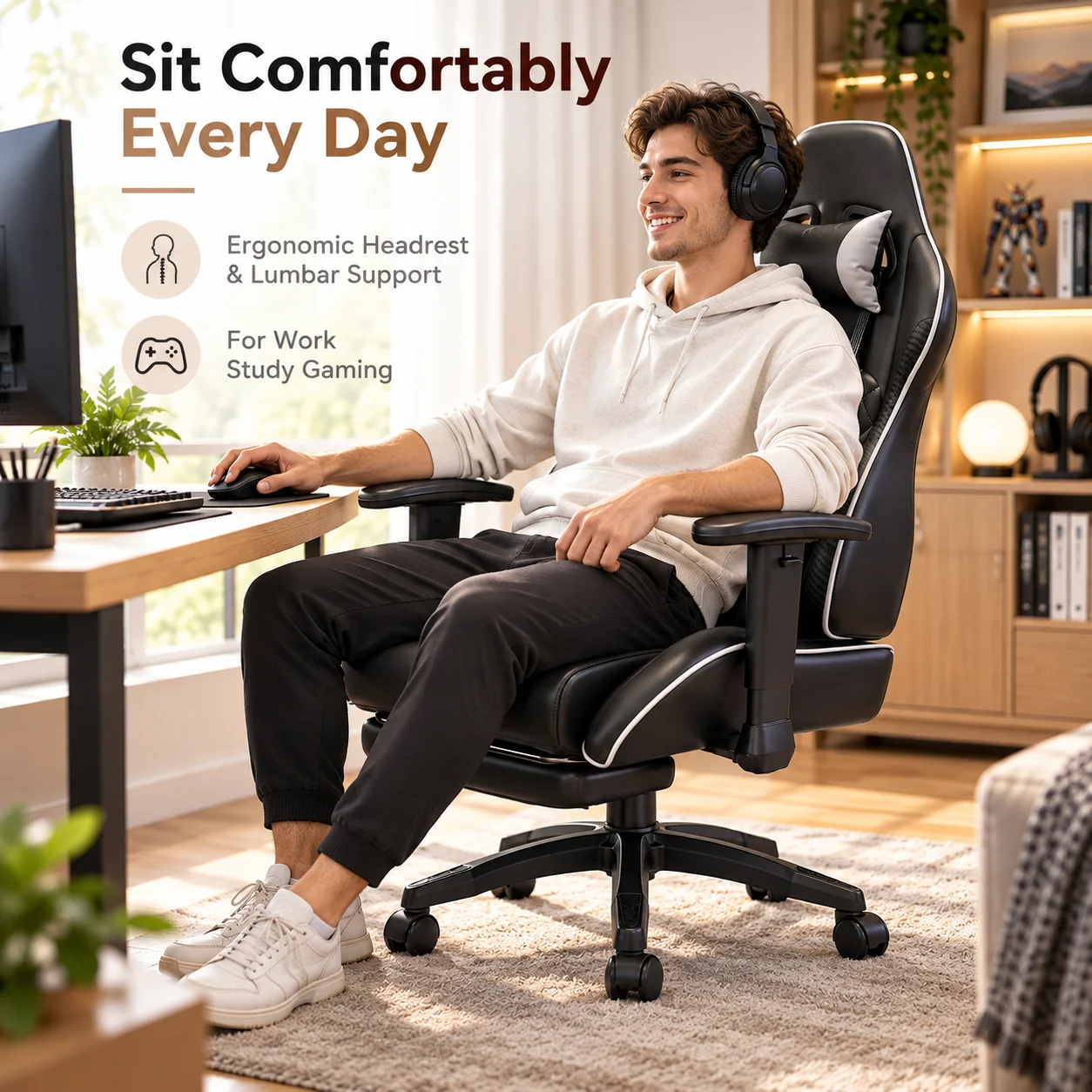 AOLIVIYA Ergonomic Gaming Chair Reclining Computer Chair Office Chair With Footrest Adjustable Height Swivel Lumbar Support