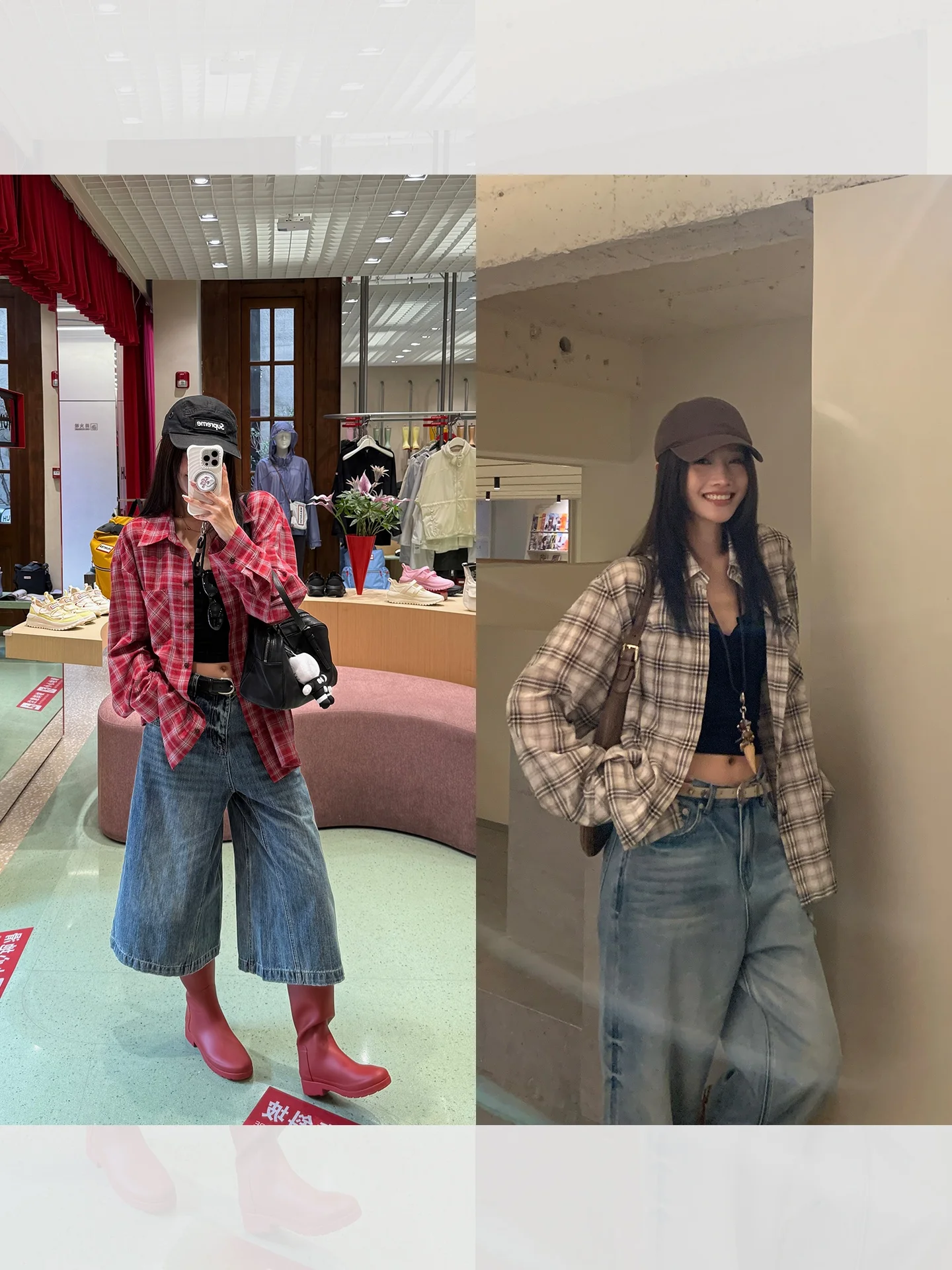 

Left Side Women's Plaid Diary Vintage irt Long Sve Casual Cotton Blend Breathable Loose Fit Collar Button up