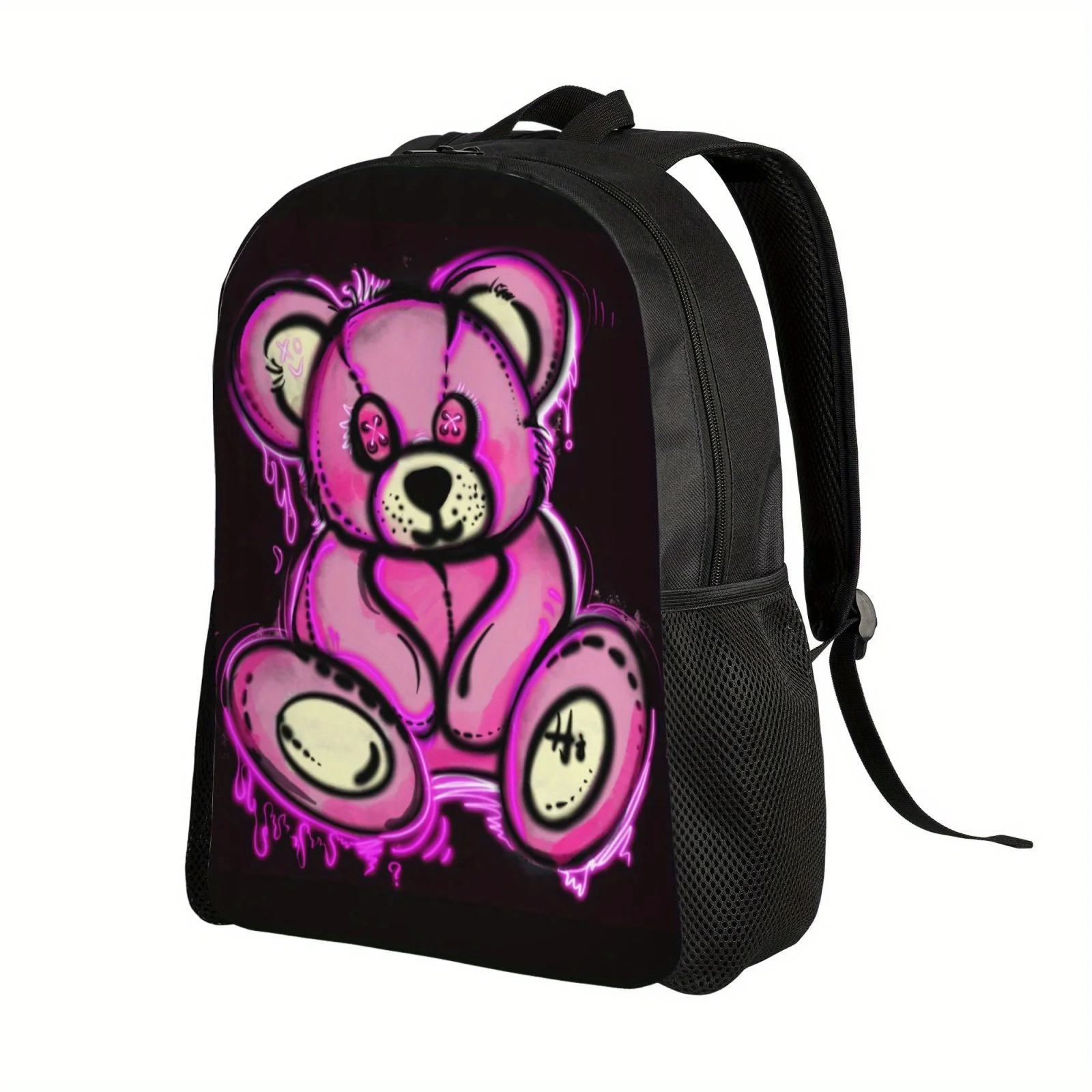 Fashion Graffiti Bear Print Backpack - Durable Street Style Student School Bag