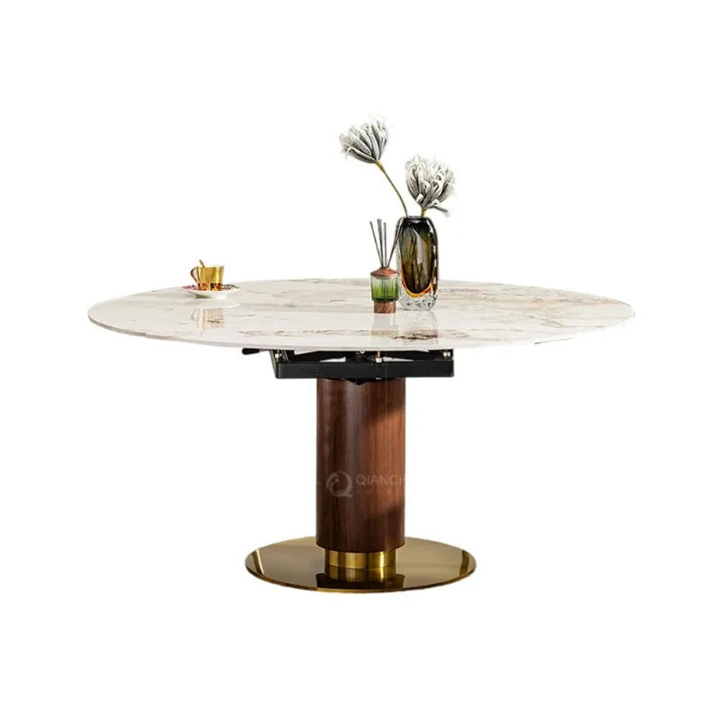 

Pandora rock slab dining table retractable folding light luxury medium antique style dual-purpose variable round dining table