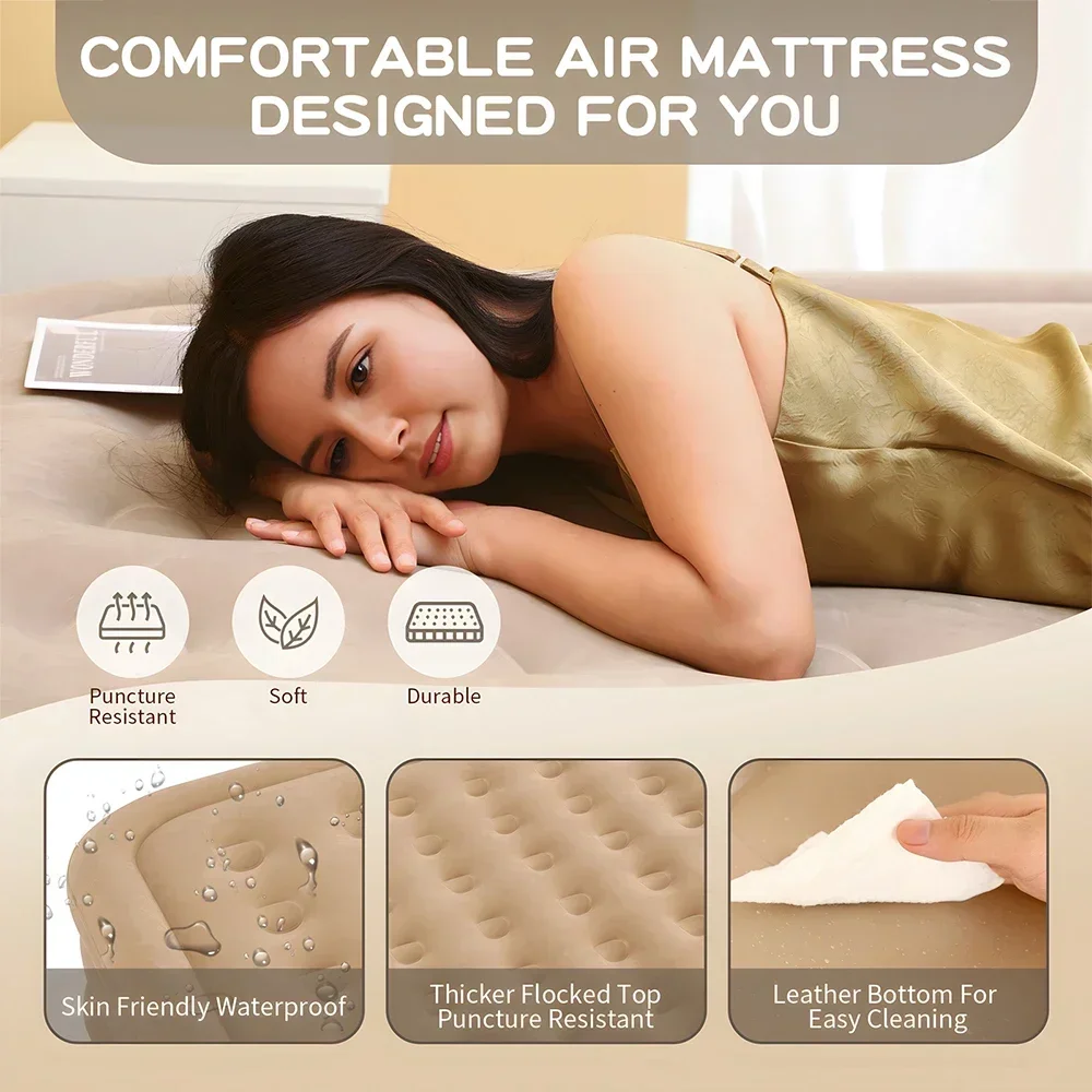 Queen Air Mattress with Built in Pump Blow up Mattress,Inflatable Mattress for Guests and Home,Luxury inflable Air Bed,650lb Max - view 3