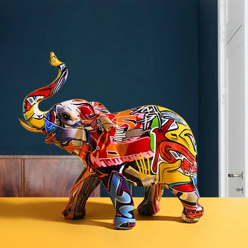 

Creative Elephant Resin Art Figurine Sculpture Ornaments Home Decor Kawaii Desk Accessories Nordic Luxury Living Room Decoration