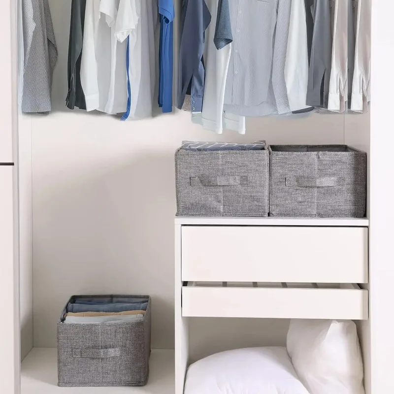 Large Size Foldable Clothes Organizer Cotton Linen Wardrobe Drawer Organizer Closet Pants Jeans Storage Box with Dividers Handle