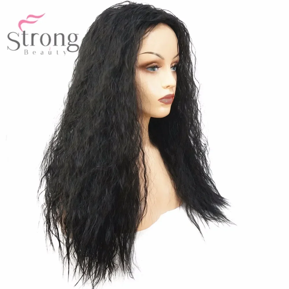 StrongBeauty của Phụ Nữ Tổng Hợp Không Nắp Wig 24 "Đen Dài Mái Tóc Xoăn Tự Nhiên Tóc Giả Nhiệt Sợi Kháng