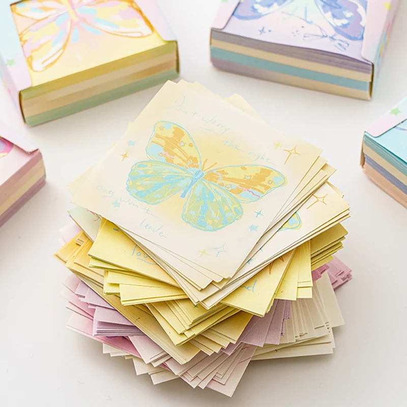 200 Pcs Hand Drawn Butterfly Sticky Notes, Pink Butterfly Origami, Handmade Non-Sticky Colored Paper, Square Folded Paper Gifts