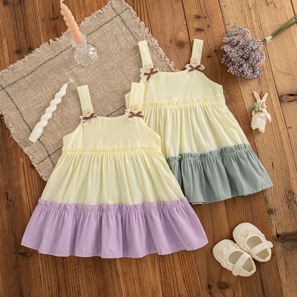 

9 Months -3 Years Old Summer New Baby Girl Dress, Sweet Bow Suspender Children'S Clothing For Beach Parties