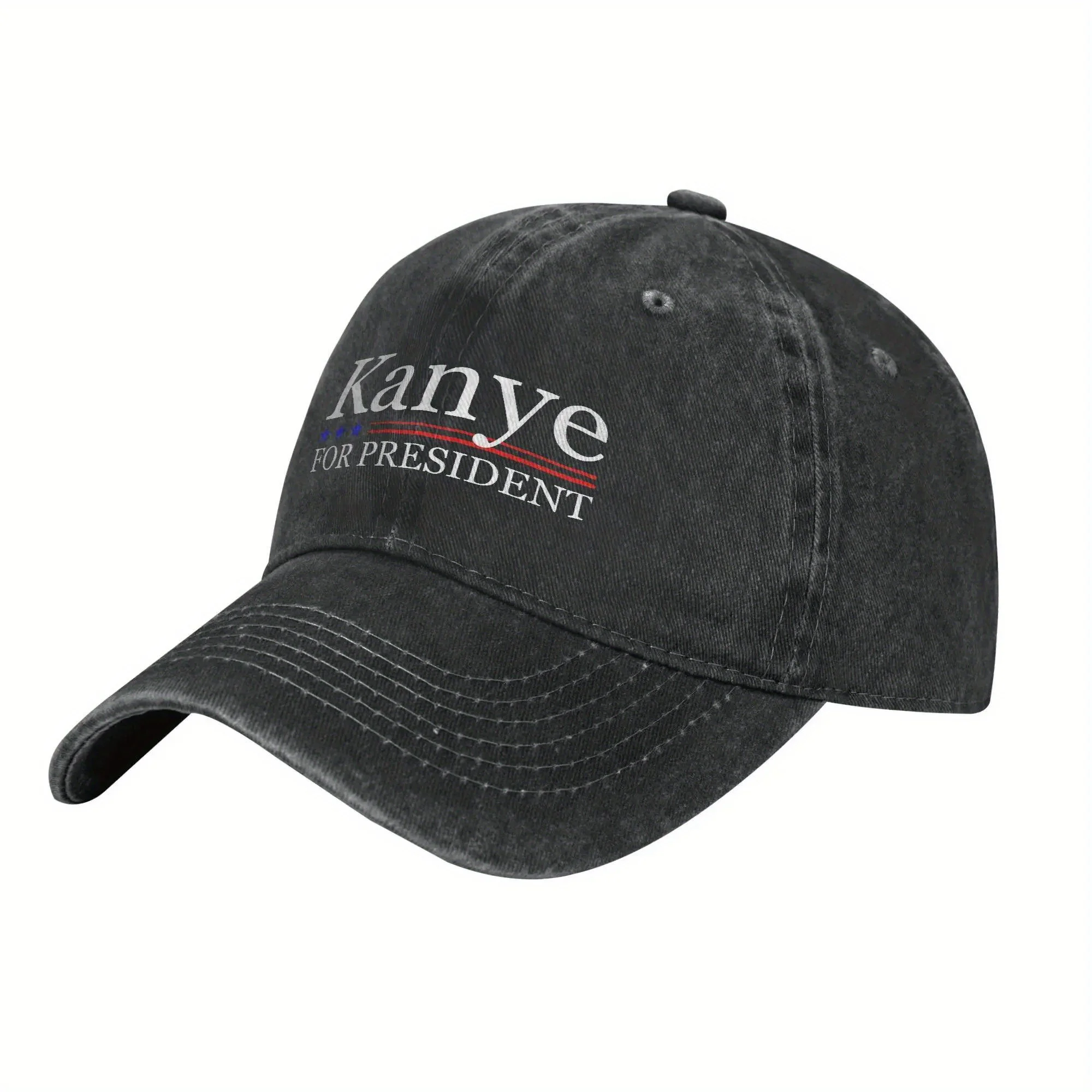 Kanye for President Vintage Washed Denim Baseball Cap Unisex Adjustable Sun Hat for All Seasons